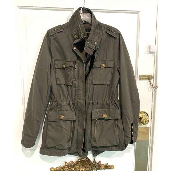 Madden NYC Jacket Olive Green Full Zip Military Style Coat women's size Large - Picture 1 of 9